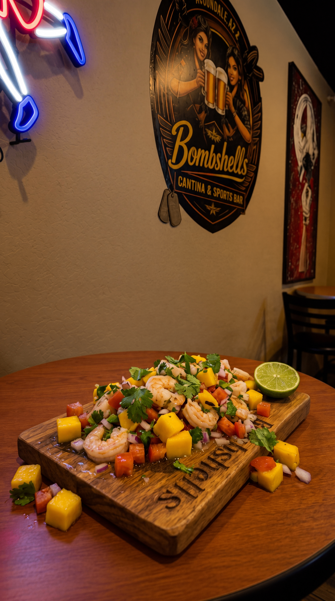 Ceviche con Mango picture — shrimp and mango ceviche at Bombshells Avondale, Arizona