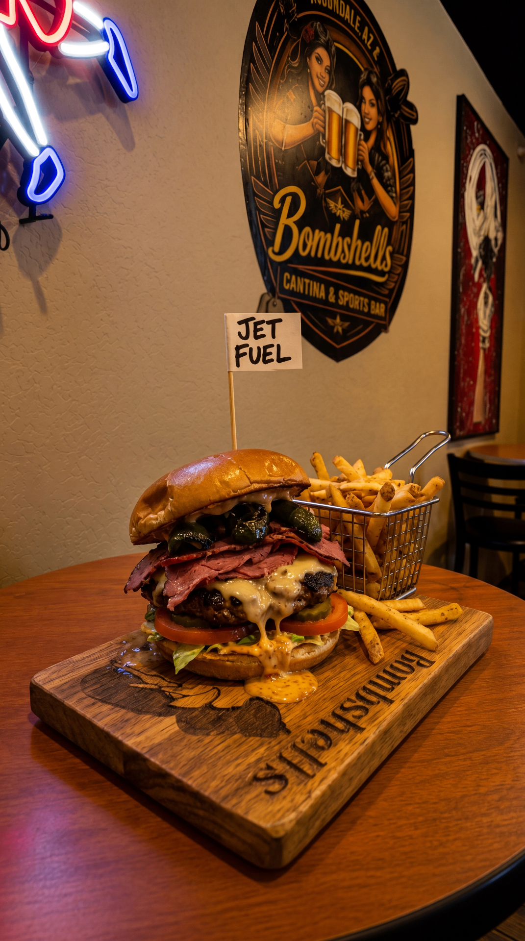 The Jet Fuel — burgers near me in Avondale, AZ at Bombshells Cantina & Sports Bar bar and grill