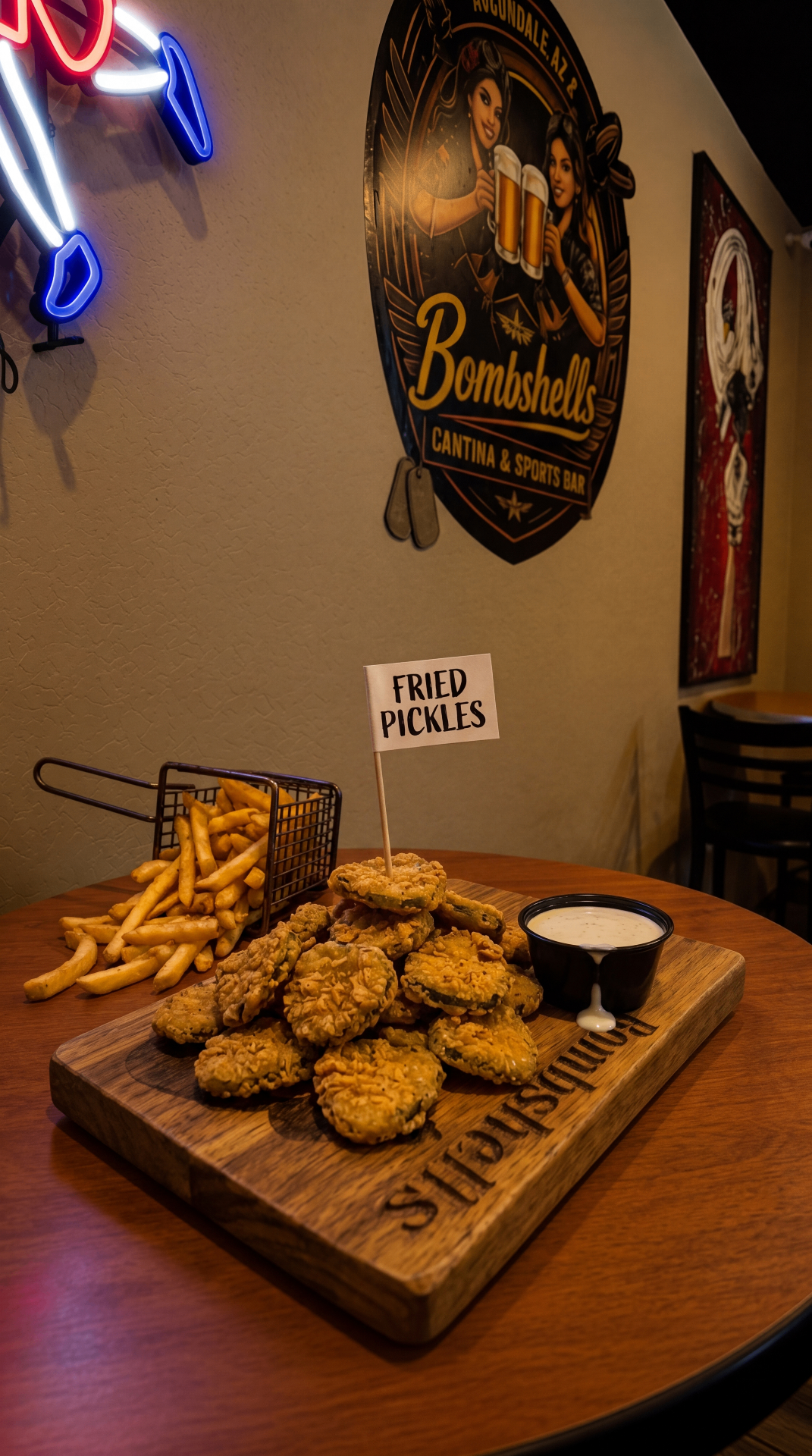 Fried Pickles picture — crispy fried pickles with ranch at Bombshells Avondale, Arizona