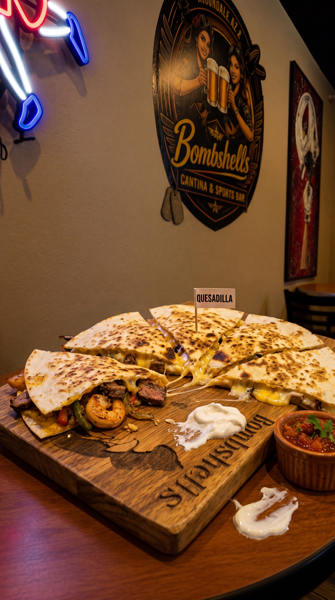 Quesadilla picture — shrimp quesadilla served at Bombshells in Avondale, Arizona