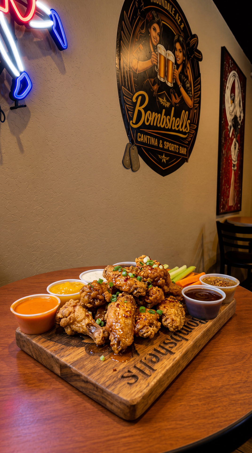 Kickoff Wings picture — crispy buffalo wings with ranch at Bombshells sports bar in Avondale, Arizona