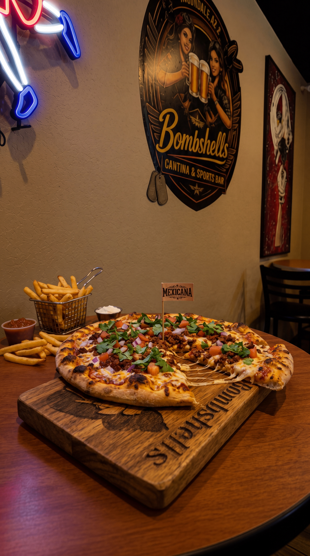 Mexicana pizza picture — chorizo Mexican pizza at Bombshells Avondale, Arizona